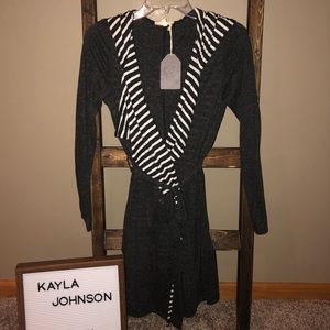 Heather gray/black wrap sweater